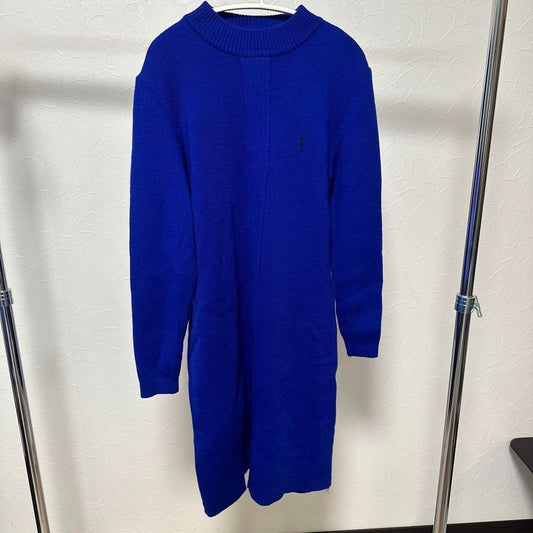 Yves Saint Laurent Woman M Ysl Blue Knit Dress Long Sleeve Vintage Stylish Cloth