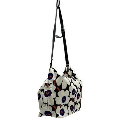 Genuine Marimekko shoulder bag dark navy cream multi canvas leather