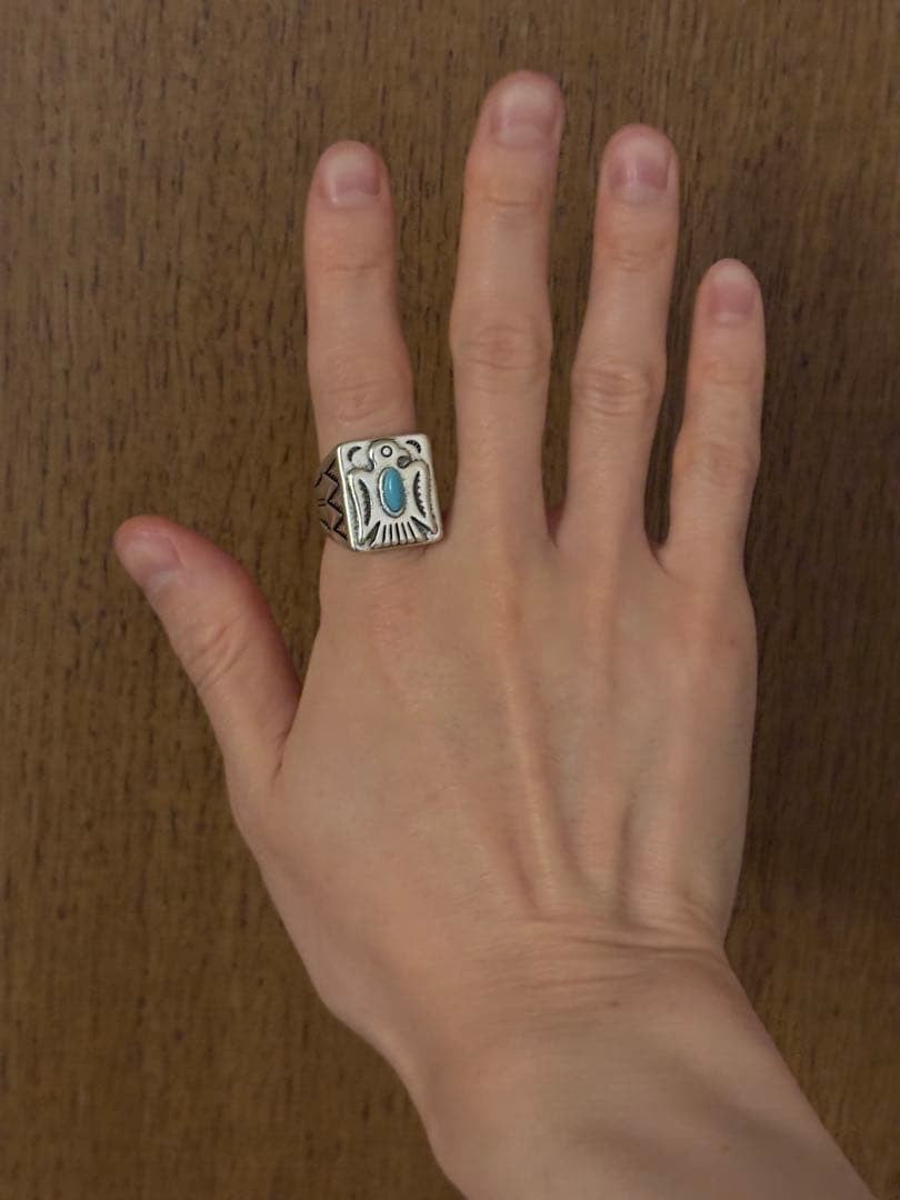 Thunderbird Turquoise Native American Ring, US Size 6.5-7