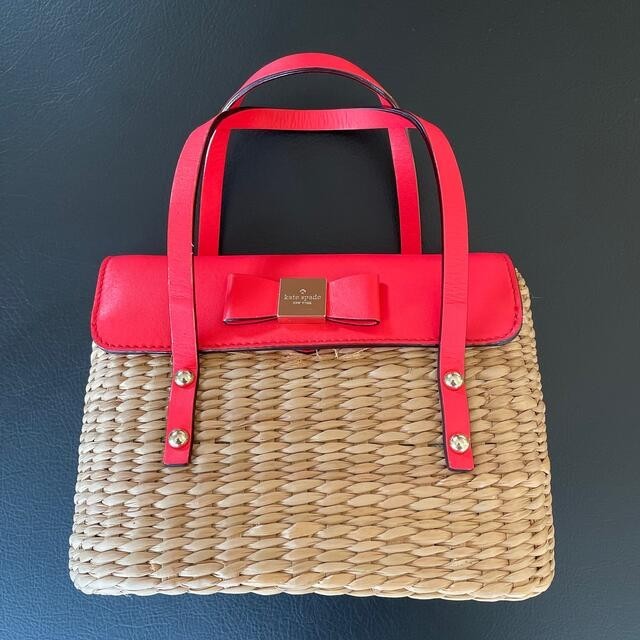 Kate Spade Pink Straw Basket Bag Wicker Handbag Top Handle 26cm Width 19cm