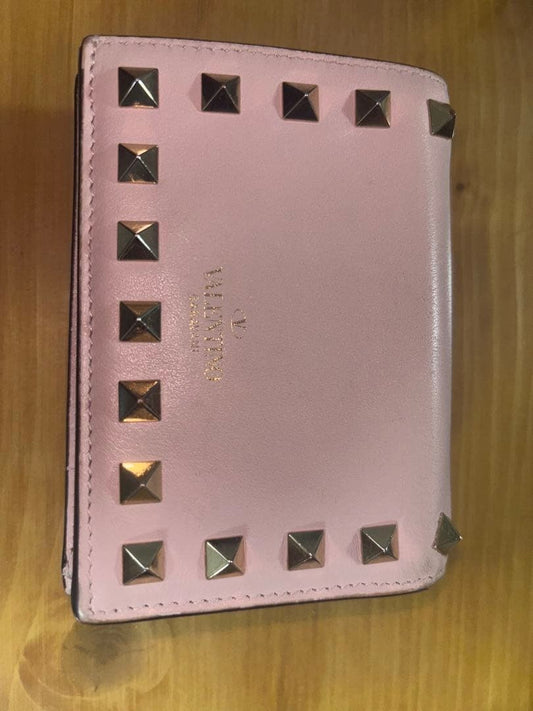 Valentino Pink Leather Studded Bifold Wallet