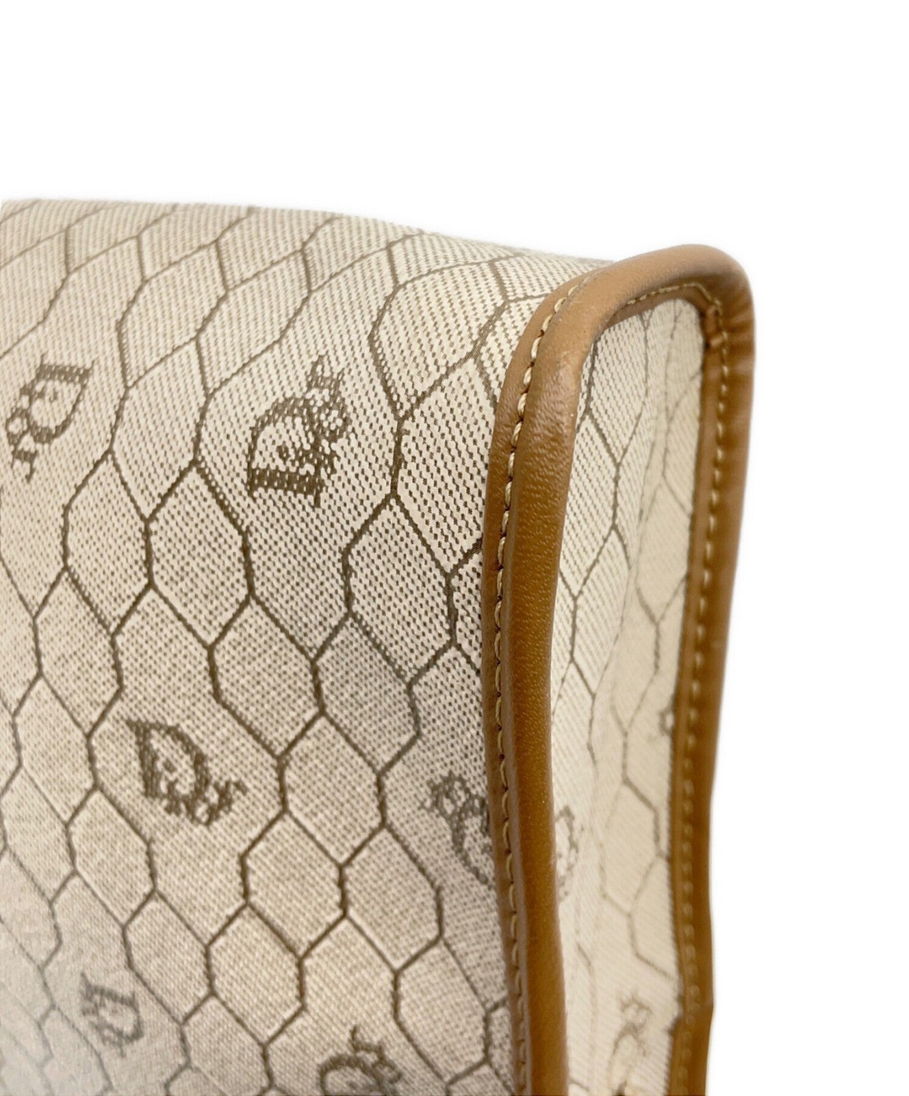 Dior Honeycomb Clutch Bag Beige Canvas Leather Vintage Authentic