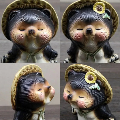 Shigaraki Ware Kiss Tanuki Pair Raccoon Dog Love Couple Pottery Ware Lucky Charm