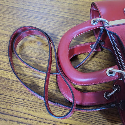 Lanvin Handbag Shoulder Bag Purse Leather in Red Silver Hardware USED Good Cond