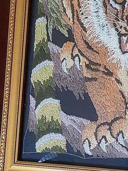 Showa Retro Thread Painting Cultural Embroidery Tiger Bamboo Grove Painting Art