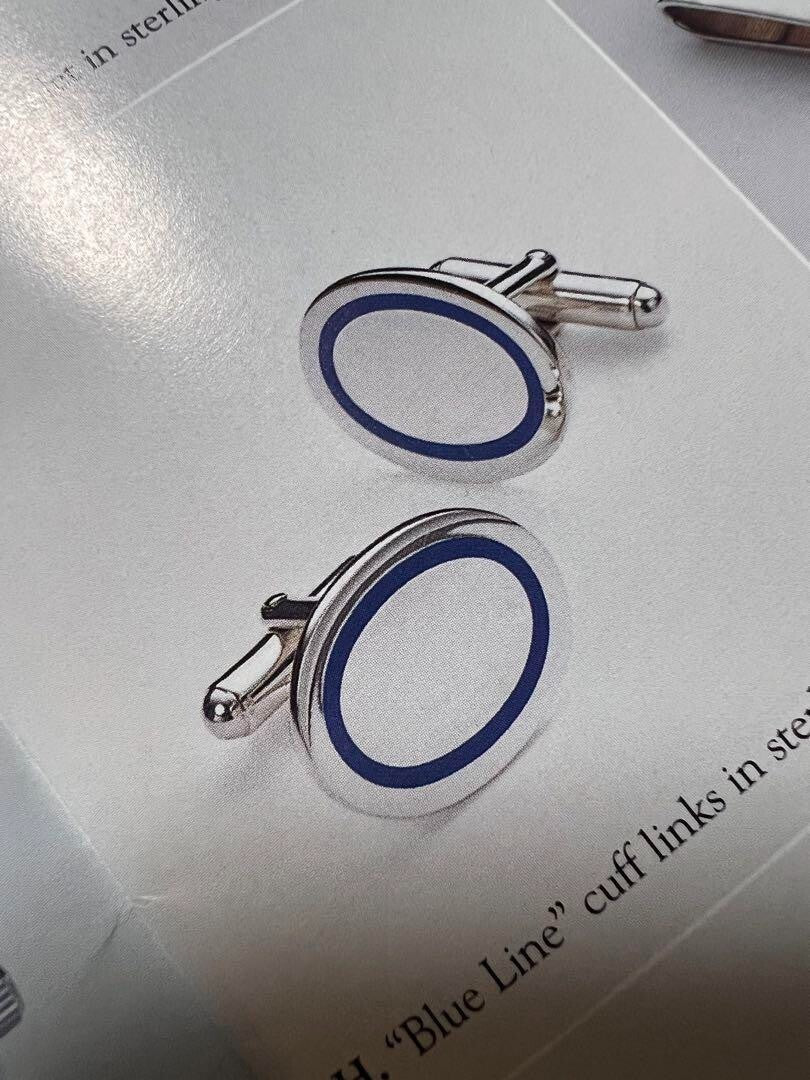 Tiffany & Co. Authentic Cufflinks Tie Pin Silver925 Blue Oval Men's With Box Bag