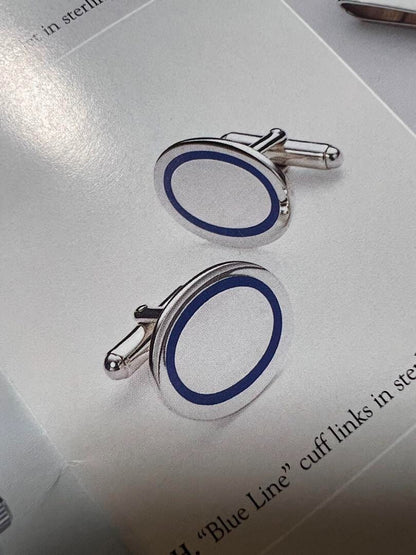 Tiffany & Co. Authentic Cufflinks Tie Pin Silver925 Blue Oval Men's With Box Bag