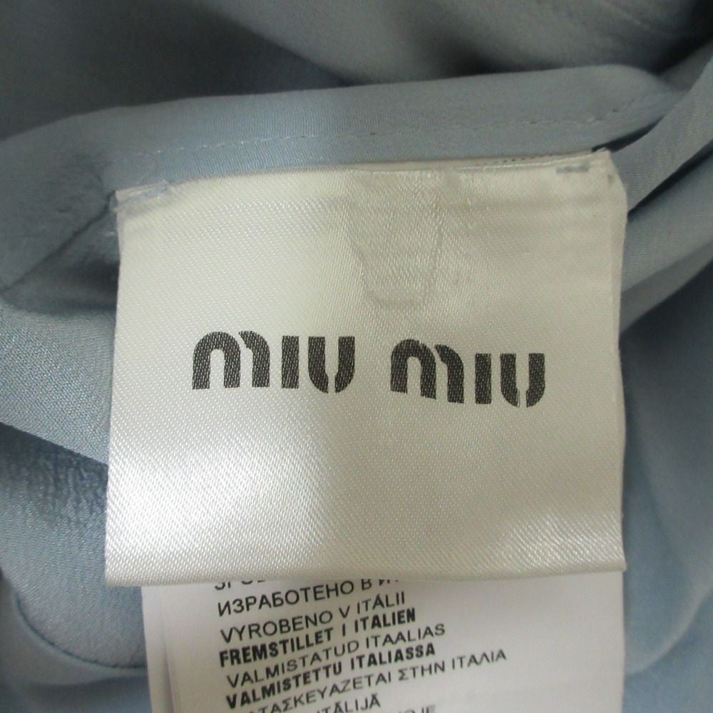 MIUMIU Used 100% silk short sleeve mini dress one piece 38 light blue womens br