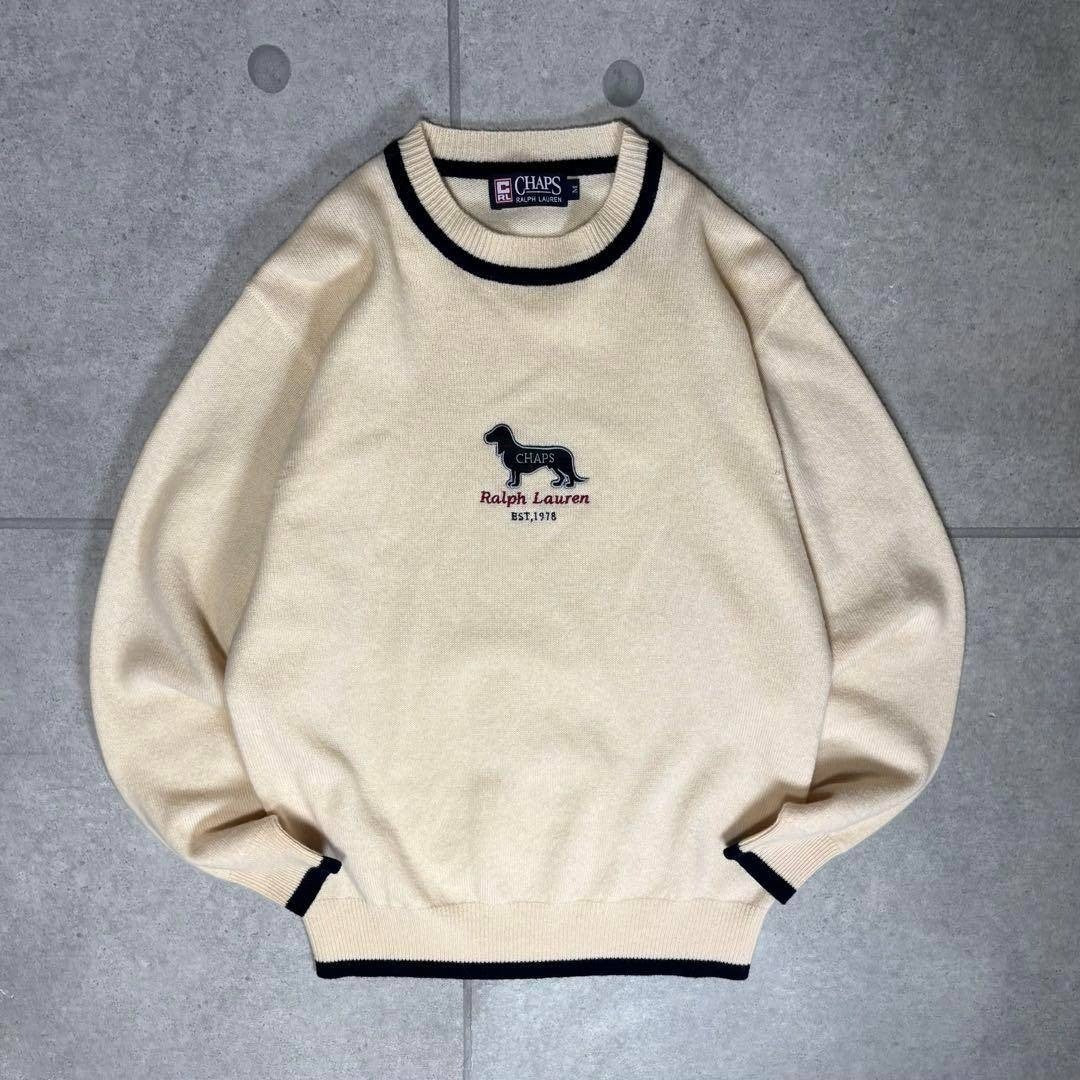 CHAPS Ralph Lauren wool knit with dog and animal embroidery from the 1990s