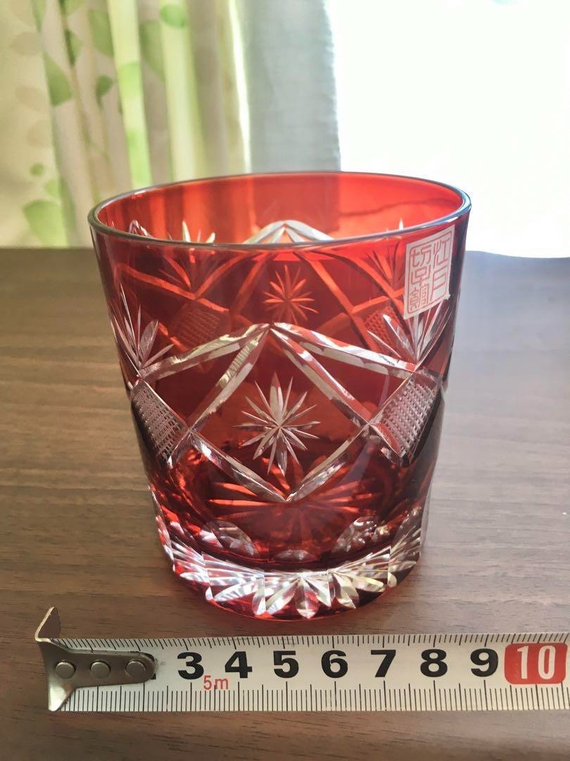 Edo Kiriko Red Crystal Glass with Intricate Design High-Quality Japanese Craft