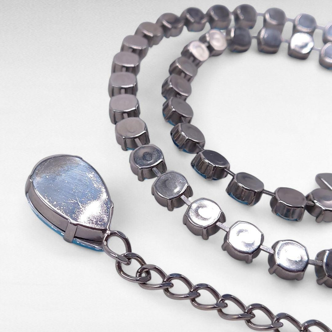 DOLCE & GABBANA Blue Rhinestone Chain Belt Silver Logo Buckle Women Size 101cm
