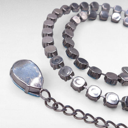 DOLCE & GABBANA Blue Rhinestone Chain Belt Silver Logo Buckle Women Size 101cm