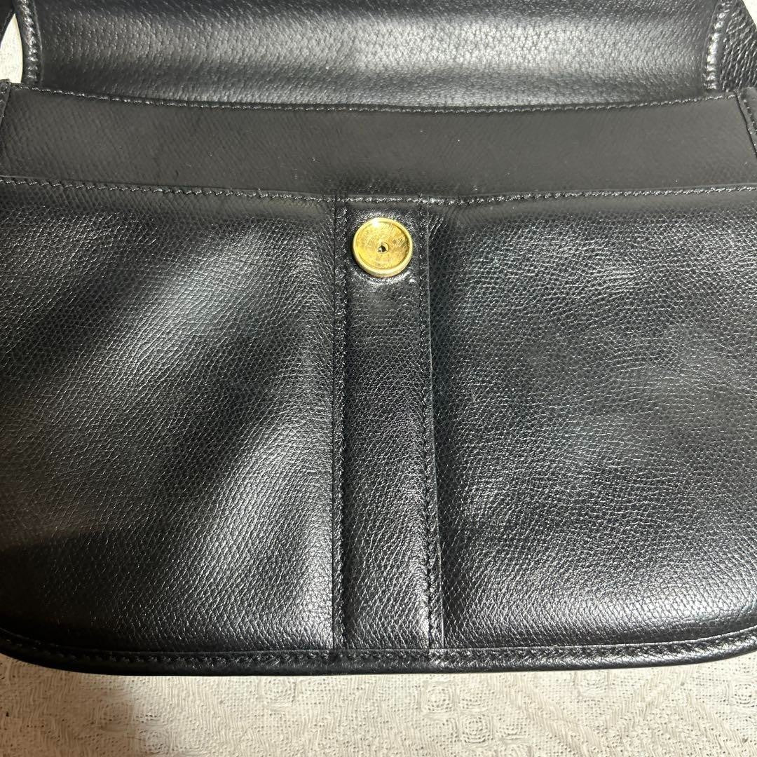 Longchamp Leather Shoulder Bag Vintage Black Flap Crossbody Pochette Rare Japan