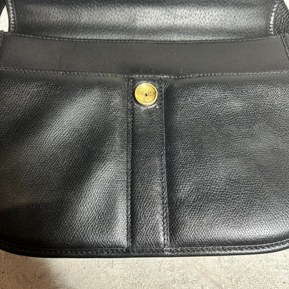 Longchamp Leather Shoulder Bag Vintage Black Flap Crossbody Pochette Rare Japan