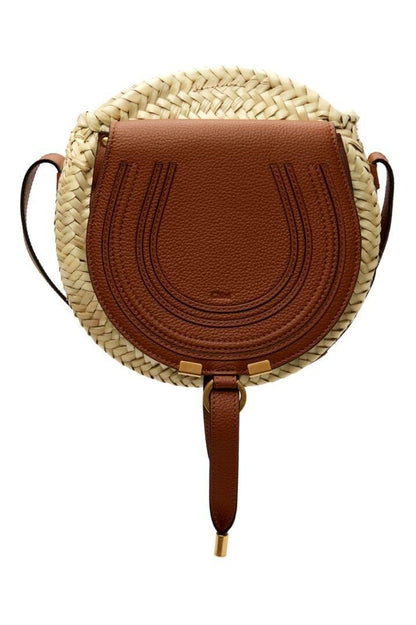 Chloe Marcie Palm Leaf Crossbody Basket Shoulder Bag Brown Beige New 2502M