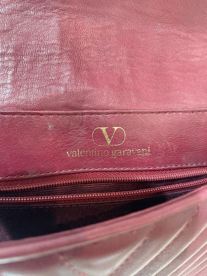 Valentino Garavani Quilted Leather Crossbody Shoulder Bag wine Luxury Auth RARE