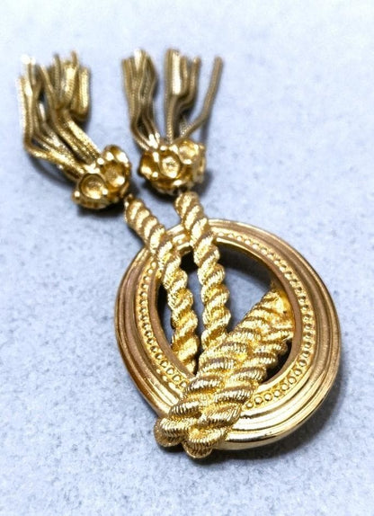 Christian Dior Henkel Grosse Gold Tassel Brooch Pin Signed Germany Rope No Box