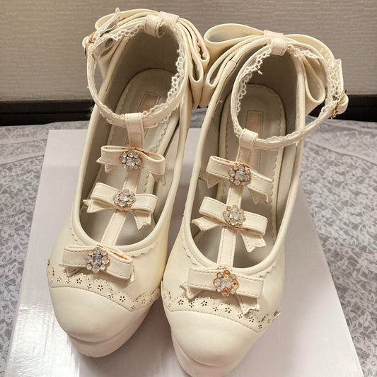 Liz Lisa 6.0US Triple Ribbon Pumps White Sweet Lolita Feminine Kawaii Japan Y2K