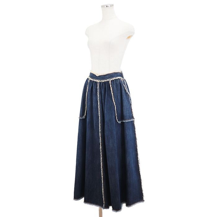 Christian Dior 100％ Cotton Cut-Off Fringe Denim Skirt Women Size 36 Indigo