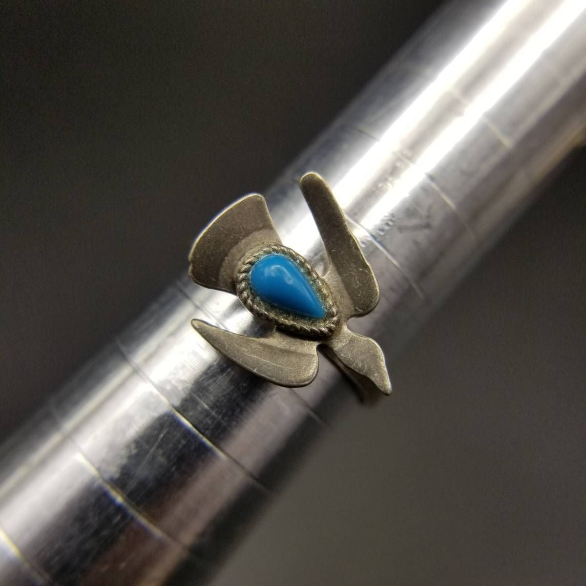 UP TOP Bird Motif Turquoise Blue Ethnic 925 Silver Vintage Ring Thunderbird