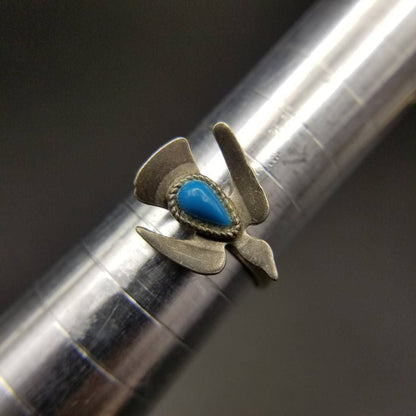 UP TOP Bird Motif Turquoise Blue Ethnic 925 Silver Vintage Ring Thunderbird