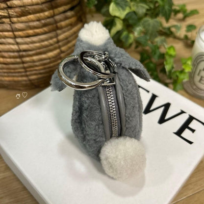 Rare LOEWE Suna Fujita Bunny Charm Coin Purse Shearling Rabbit Key Ring Used JP