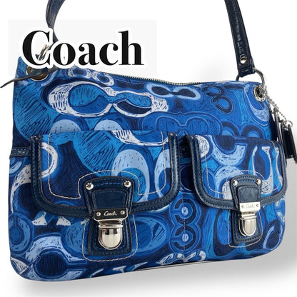 Excellent Condition COACH Poppy One Handle Bag Signature Blue