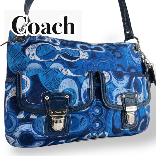 Excellent Condition COACH Poppy One Handle Bag Signature Blue