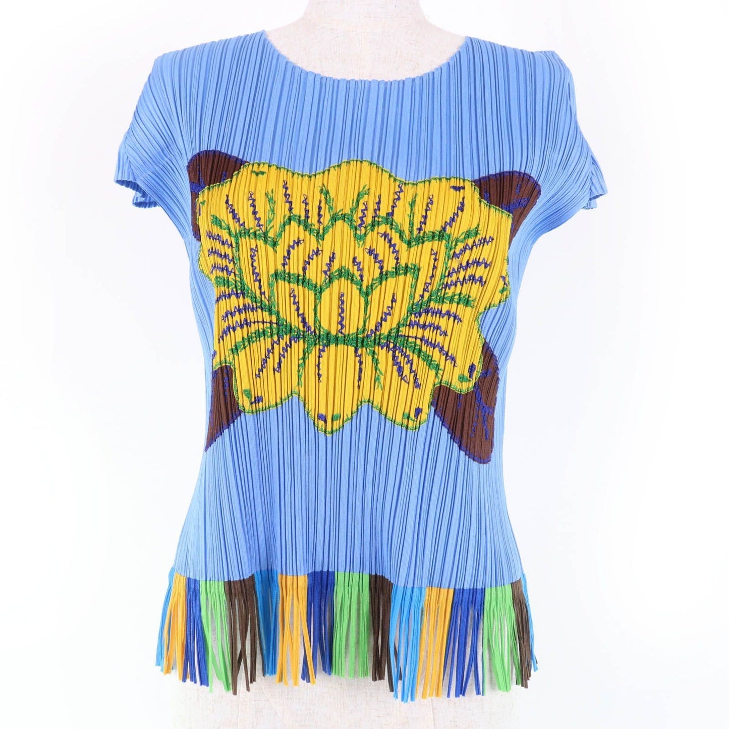 PLEATS PLEASE T-shirt Tropical Flower with Fringe Blue Women 3 PP91-JK572