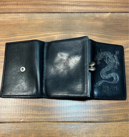 Jean Paul Gaultier Dragon Rare Black Leather Trifold Wallet Clasp Closure Men JP