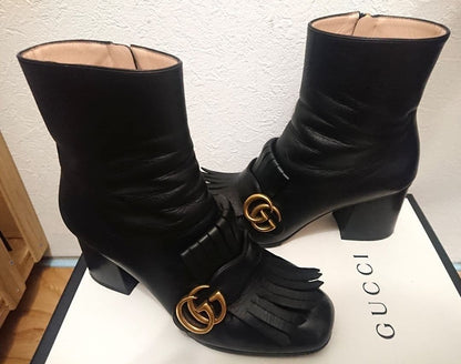 GUCCI GG Marmont Fringe Boots Black Women’s Shoes US 7.5 Authentic