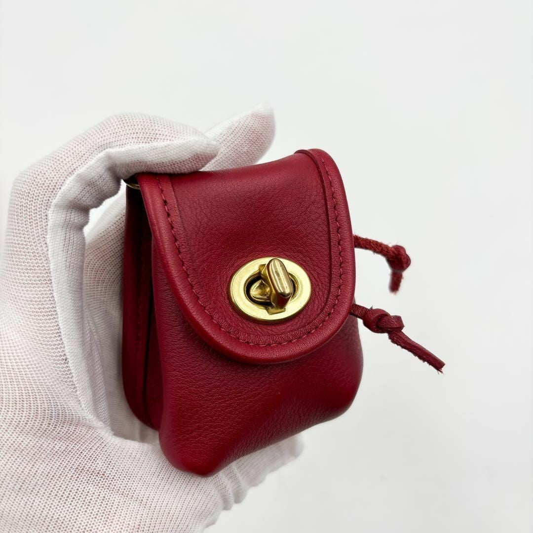 COACH Red Mini Coin Purse Keychain Turn Lock Leather Charm w/Box Vintage Japan