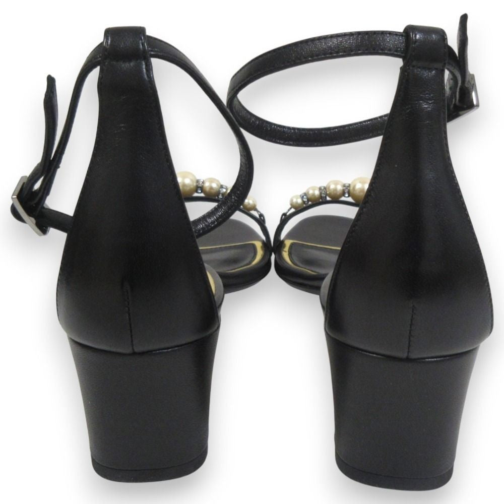 LANVIN Faux pearl embellished ankle strap sandals 40.5 Black Women USED