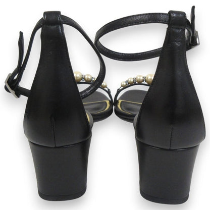 LANVIN Faux pearl embellished ankle strap sandals 40.5 Black Women USED