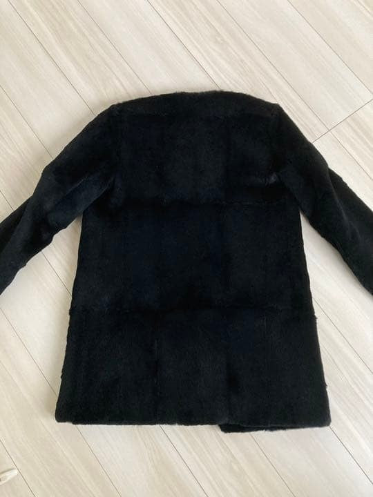 Max Mara Lapin Fur Jeweled A-line Collarless Coat Jacket Blouson Women 36 Black