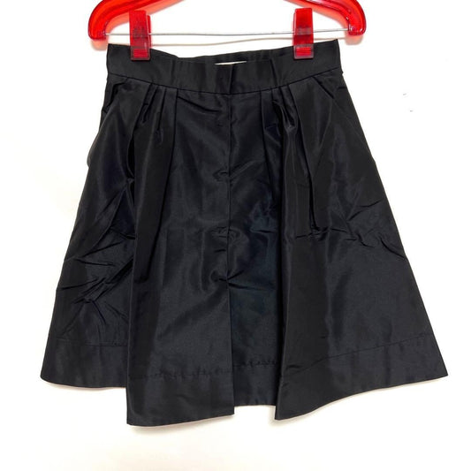 USED PRADA NYLON MINI SKIRT WITH FRONT BUTTONS, BLACK, SIZE 40, VINTAGE GOOD