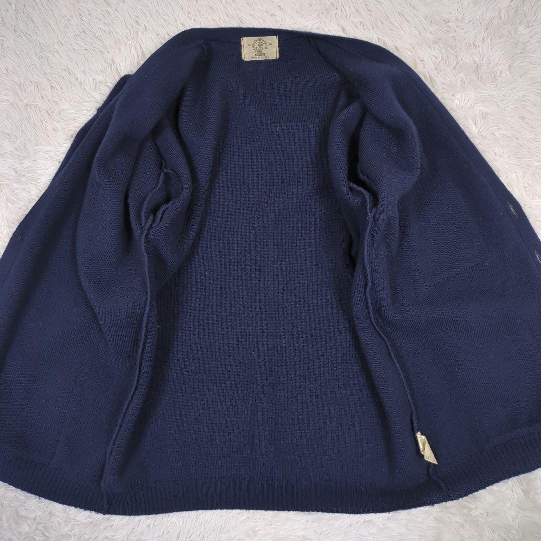 J.PRESS Wool 100% Cardigan Gold Button Emblem Embroidery Navy L From Japan