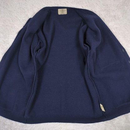 J.PRESS Wool 100% Cardigan Gold Button Emblem Embroidery Navy L From Japan