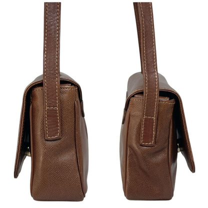 "Lanvin Mini Crossbody Shoulder Bag Brown Leather Logo Rare Authentic" /Used++