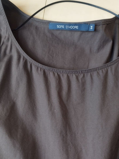 Sofie D'Hoore Dark Brown Flare Dress Size M 100% Cotton Long Sleeve