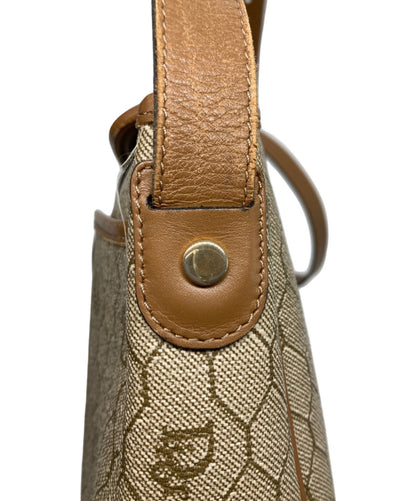 Dior Honeycomb Shoulder Bag Beige Canvas Leather Vintage Authentic 1112
