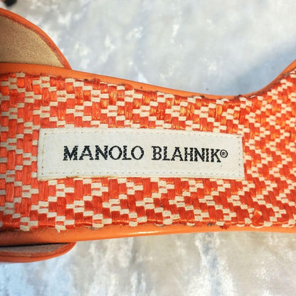 Rare Manolo Blahnik Orange Leather Heels Sandals Size EU37 / US7 Popular Auth