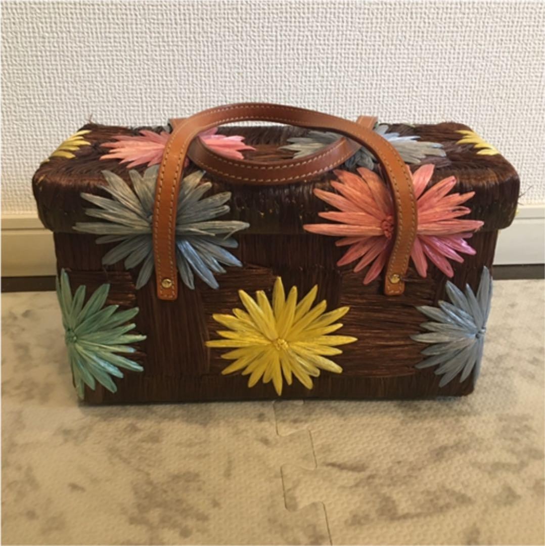 Kate Spade Floral Wicker Tote Bag Brown Summer Shoulder Handbag Casual MBb0279
