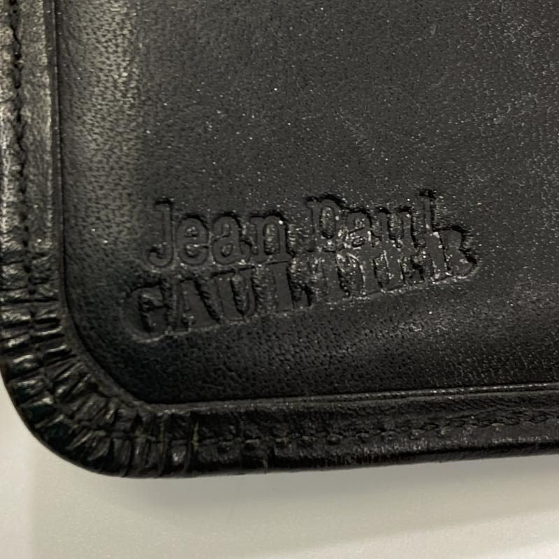 Jean Paul Gaurtier Dragon Embossed Bifold Wallet Black Leather Zip Around Men's