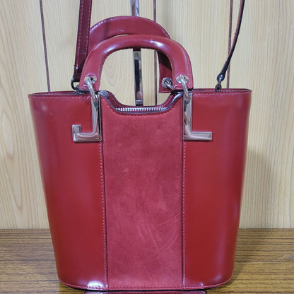 Lanvin Handbag Shoulder Bag Purse Leather in Red Silver Hardware USED Good Cond