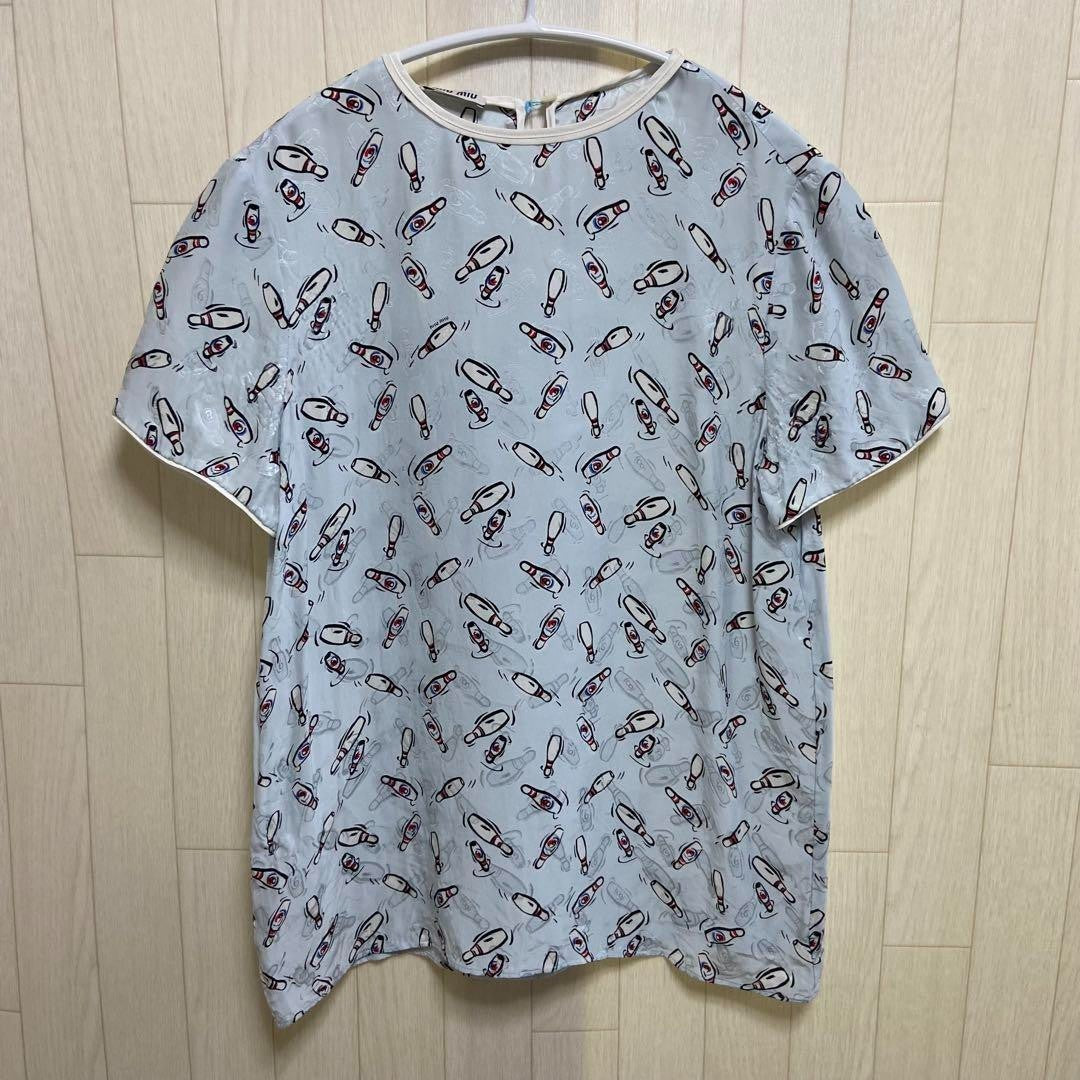 MIUMIU bowling pin pattern rayon silk blouse short sleeve F/S from Japan