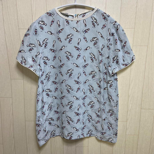 MIUMIU bowling pin pattern rayon silk blouse short sleeve F/S from Japan