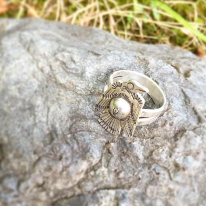 Indian jewelry Thunderbird silver ring, US size 8