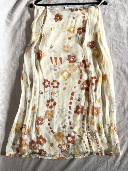 PRADA Silk Skirt Flowers Print Motif Vintage Rare Limited Used Women Excellent J