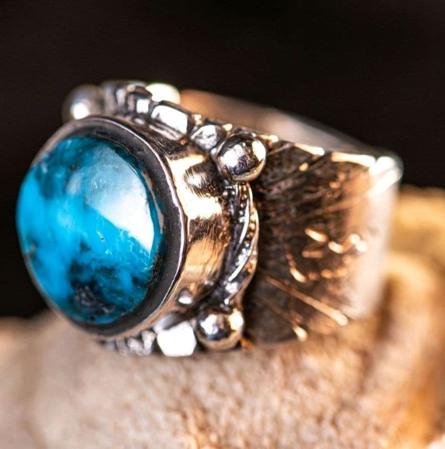 High-grade Ithaca Peak Turquoise Silver Tufa Cast Ring US Size 12